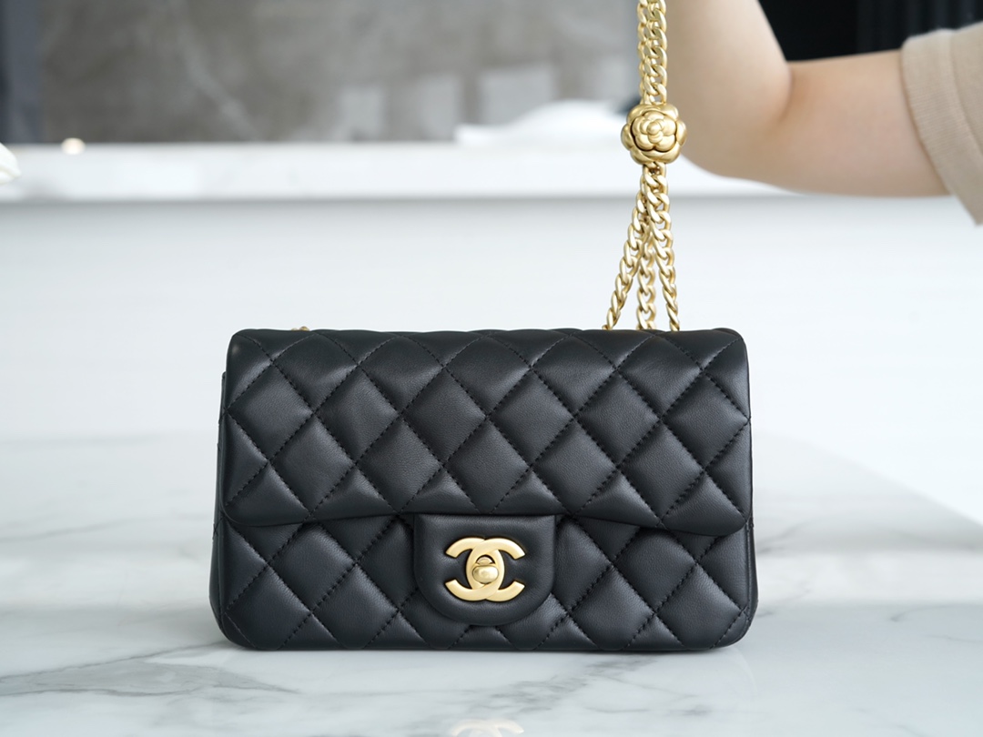 Chanel 23S Camellia Mini Flap Bag, Black  