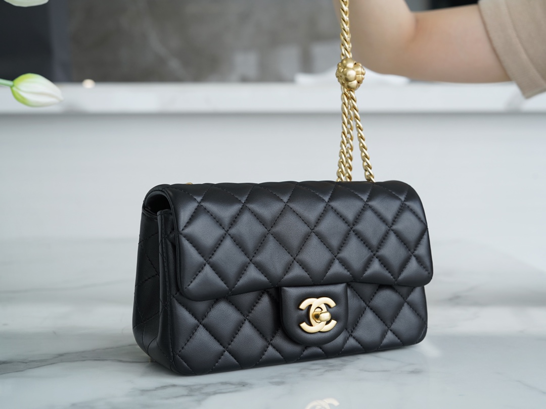 Chanel 23S Camellia Mini Flap Bag, Black  