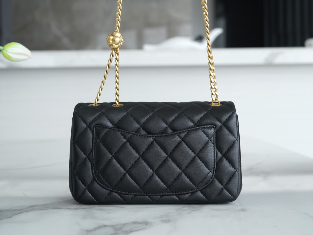 Chanel 23S Camellia Mini Flap Bag, Black  