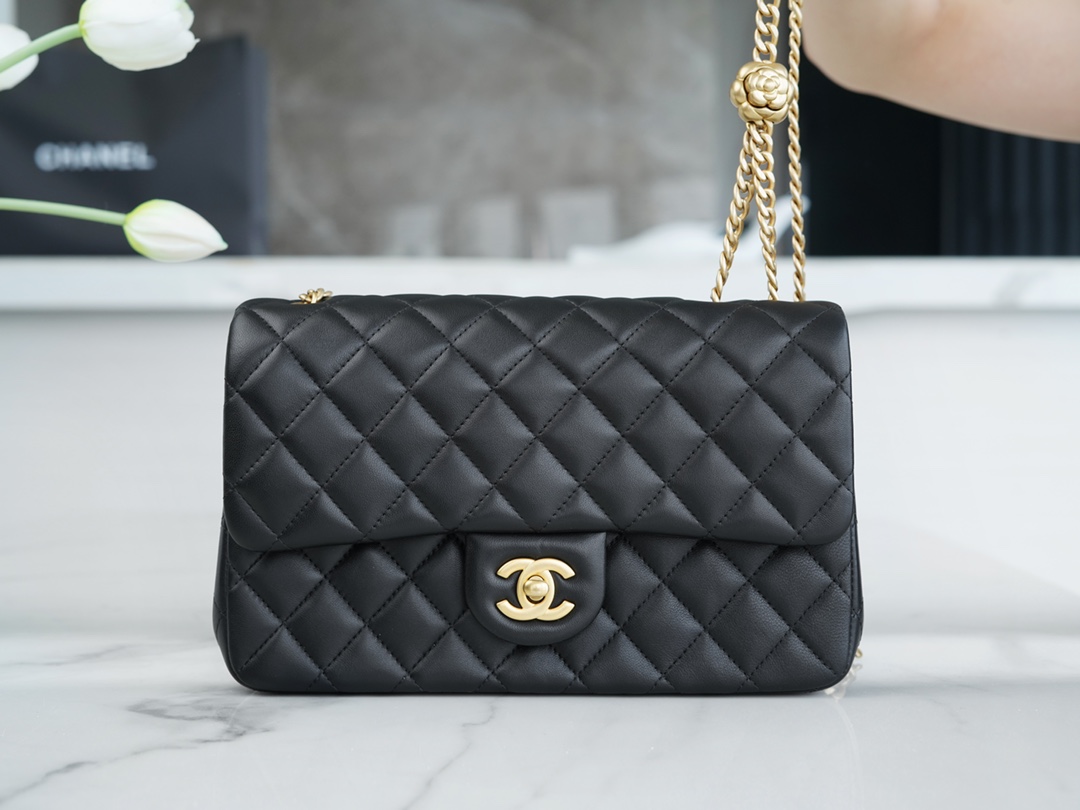 Chanel 23S Spring/Summer New Camellia CF Small Flap Bag, Black  