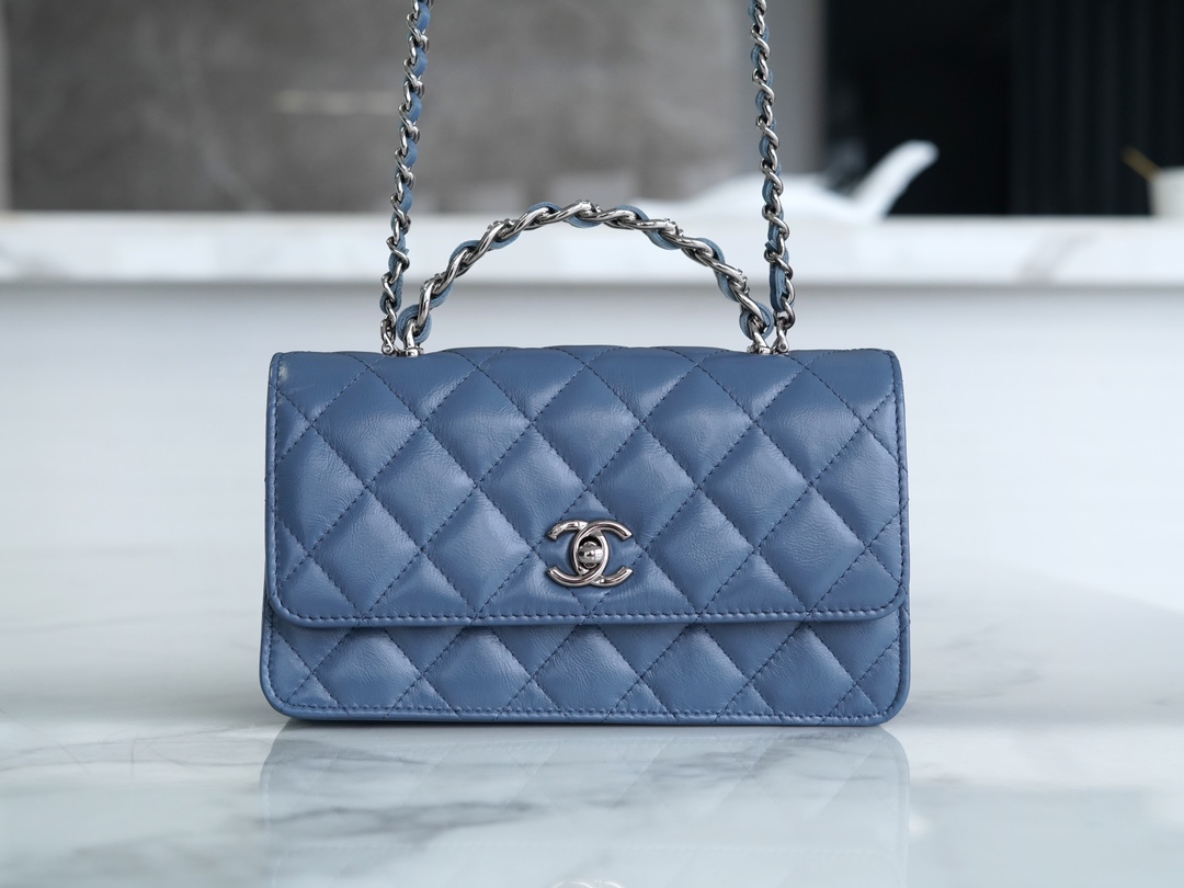 Chanel 23K New Rhinestone Handle Accordion Bag, Misty Blue, Calfskin  