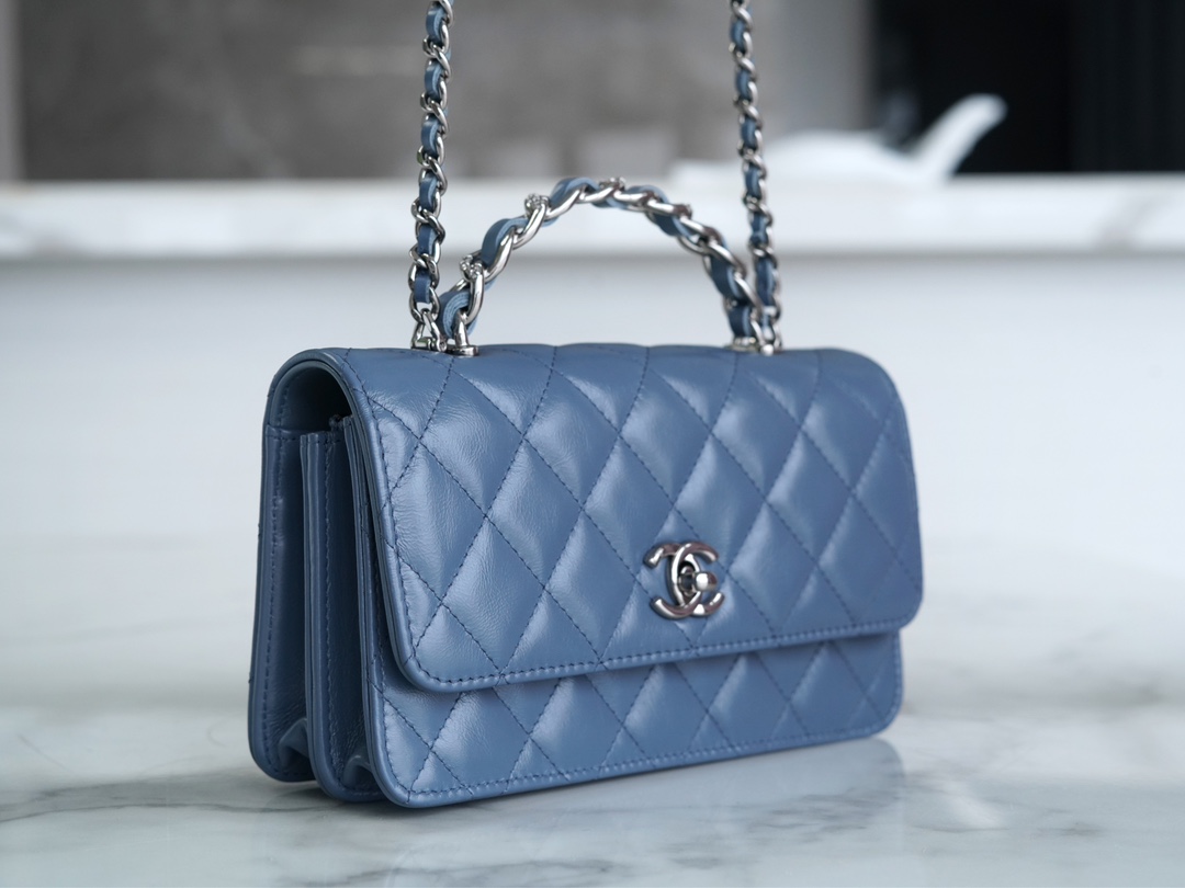 Chanel 23K New Rhinestone Handle Accordion Bag, Misty Blue, Calfskin  