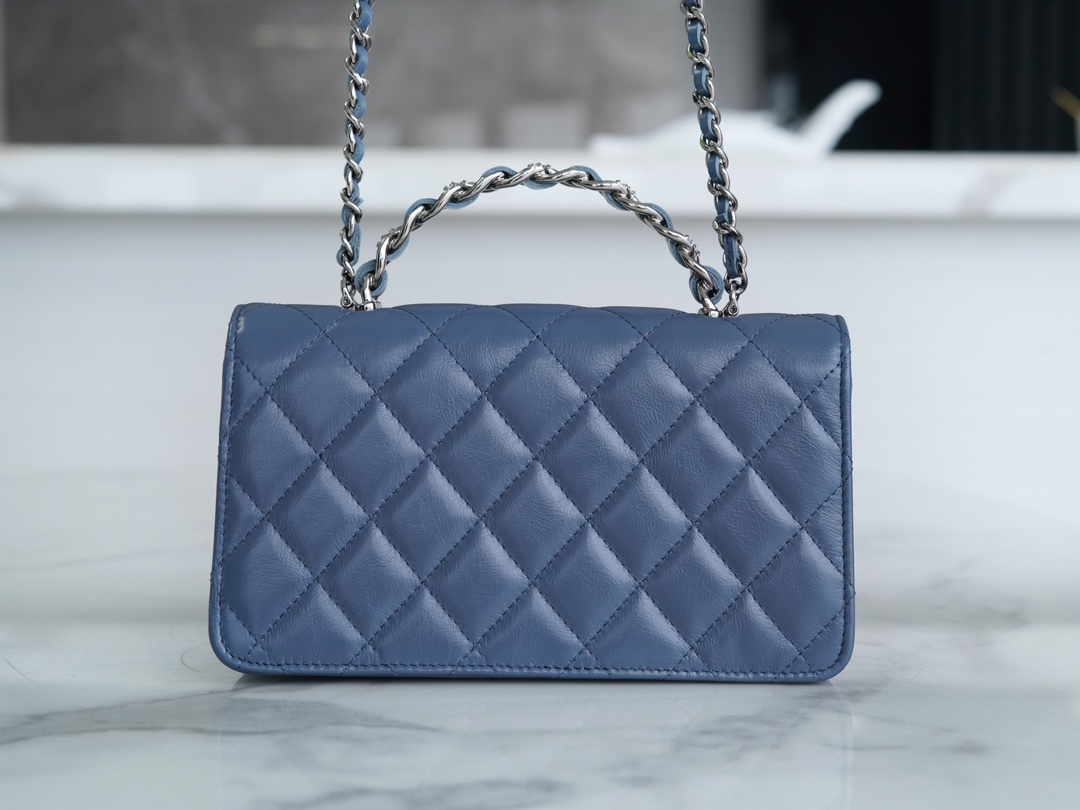 Chanel 23K New Rhinestone Handle Accordion Bag, Misty Blue, Calfskin  