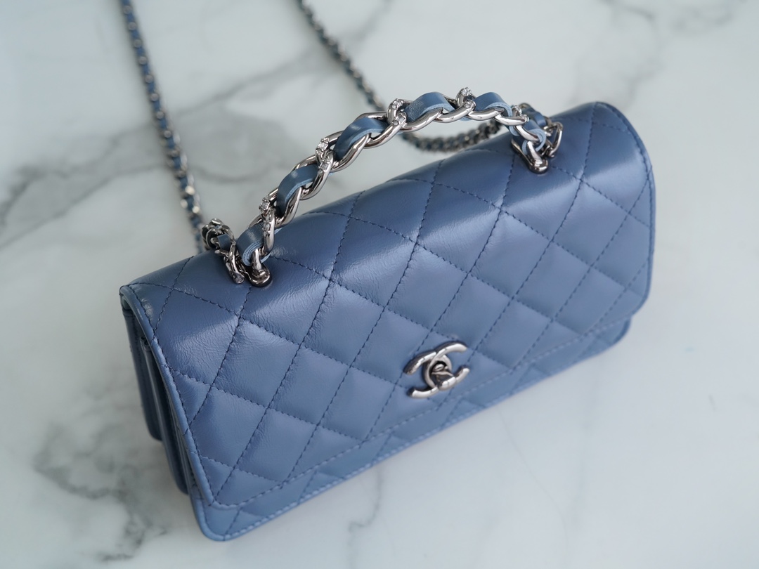 Chanel 23K New Rhinestone Handle Accordion Bag, Misty Blue, Calfskin  