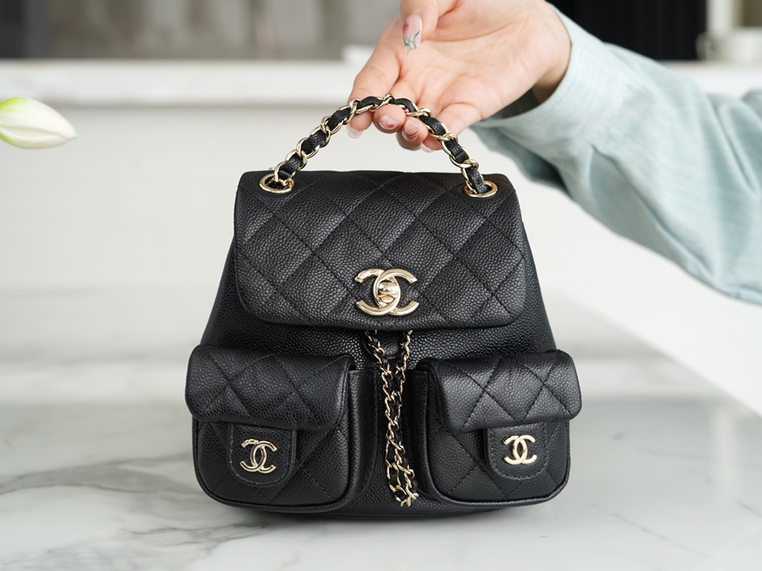 Chanel 23P New Duma Backpack, Mini, Black Calfskin  