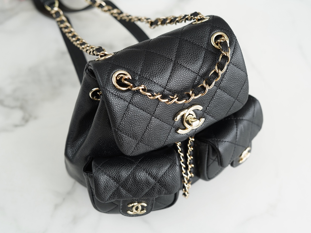 Chanel 23P New Duma Backpack, Mini, Black Calfskin  