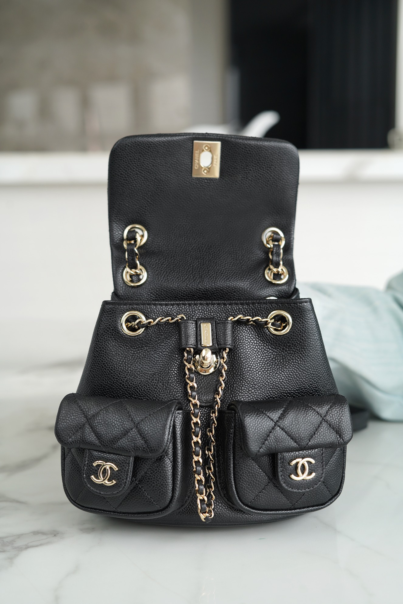 Chanel 23P New Duma Backpack, Mini, Black Calfskin  