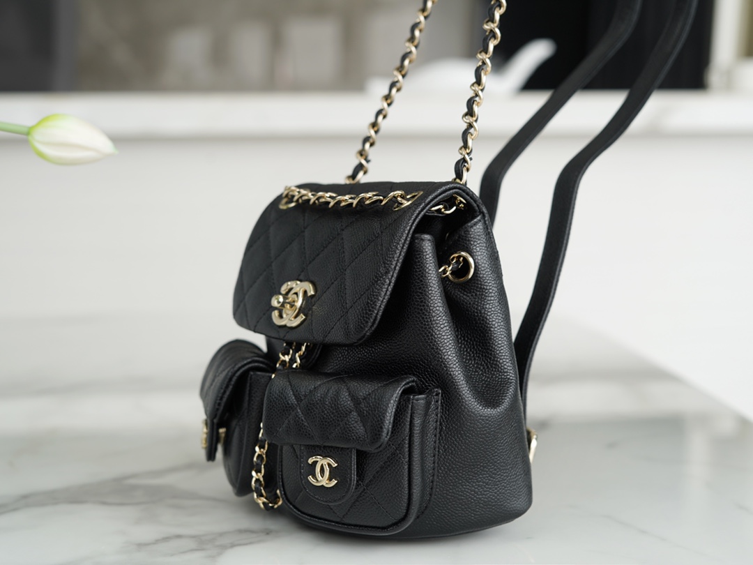 Chanel 23P New Duma Backpack, Mini, Black Calfskin  