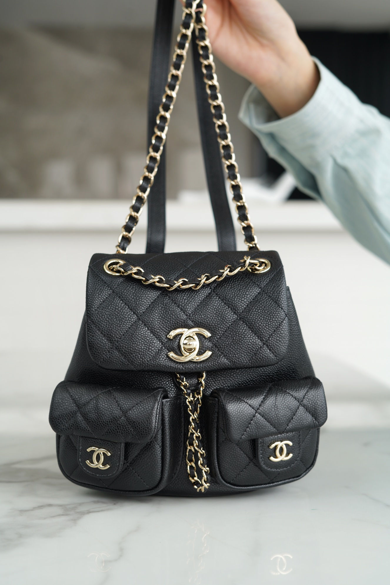 Chanel 23P New Duma Backpack, Mini, Black Calfskin  