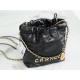 Chanel 23A 22 Mini Bag, Black and Gold, Calfskin