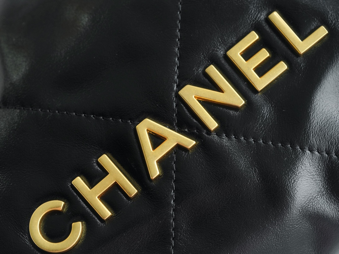 Chanel 23A 22 Mini Bag, Black and Gold, Calfskin