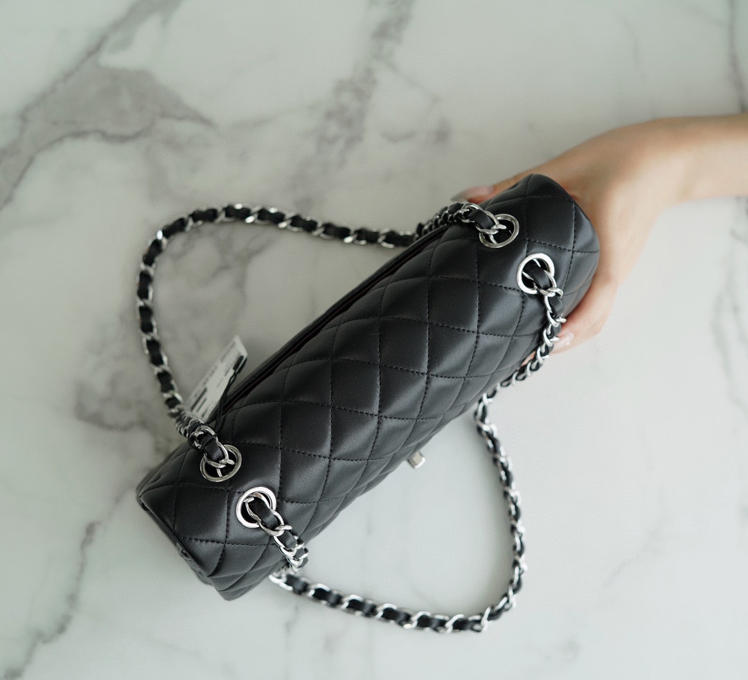 Classic Flap Bag, Black and Silver, Lambskin  