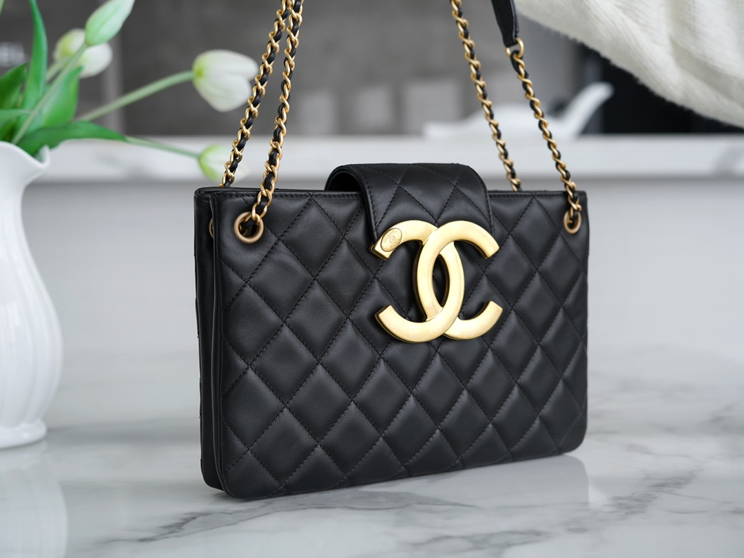 Chanel 24C Vintage Large Logo Horizontal Tote Bag, Black  