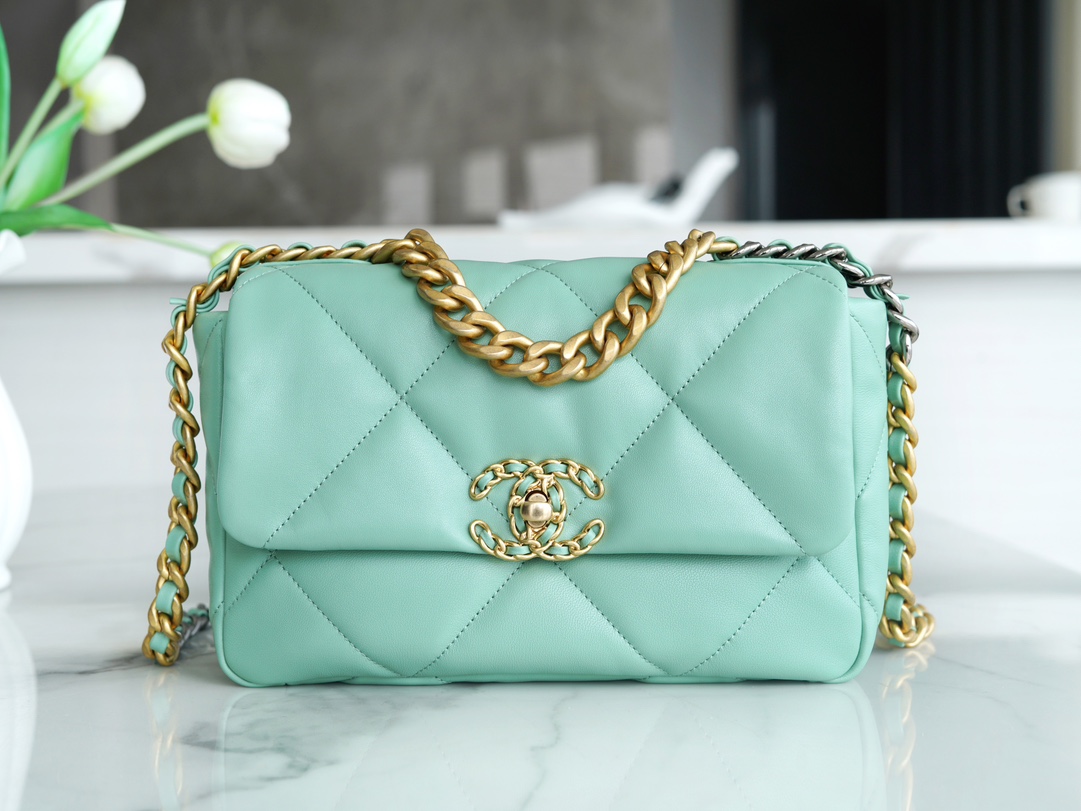 Chanel 19 Bag, Small, Light Green, Lambskin Series  