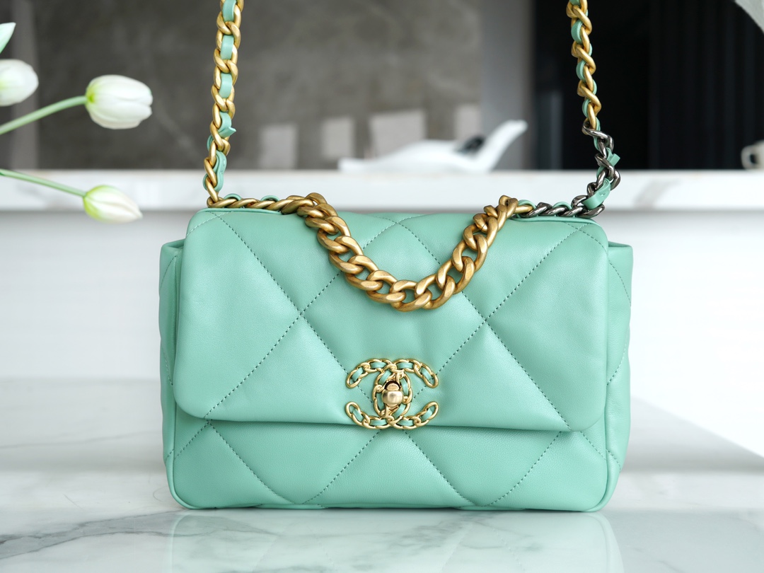 Chanel 19 Bag, Small, Light Green, Lambskin Series  