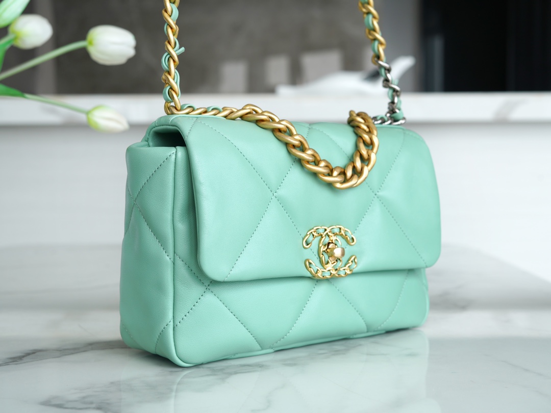 Chanel 19 Bag, Small, Light Green, Lambskin Series  