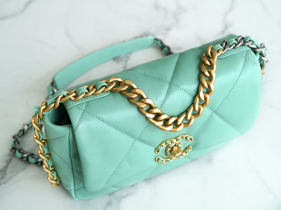 Chanel 19 Bag, Small, Light Green, Lambskin Series  