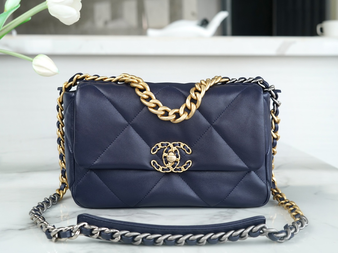 Chanel 19 Bag, Small, Navy Blue, Lambskin  