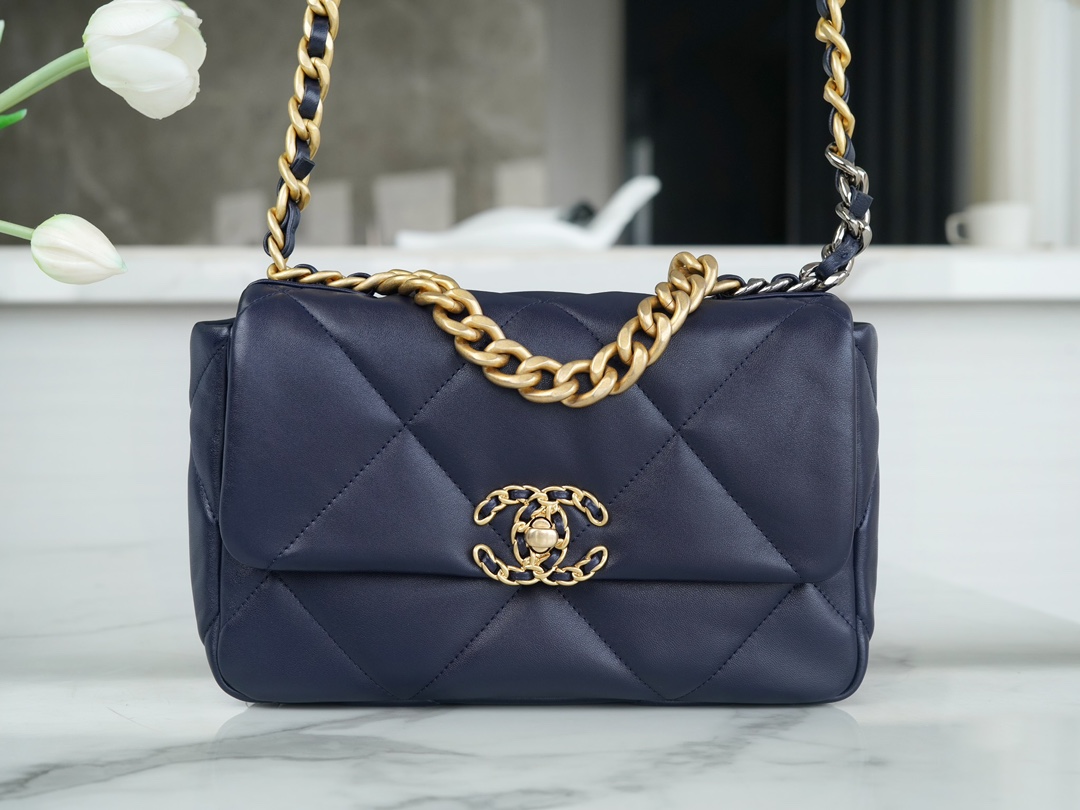 Chanel 19 Bag, Small, Navy Blue, Lambskin  