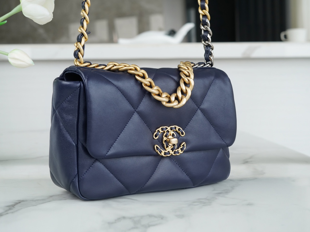 Chanel 19 Bag, Small, Navy Blue, Lambskin  