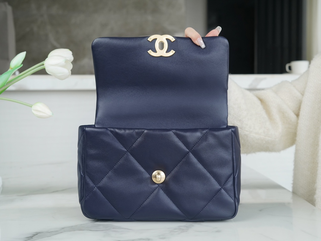 Chanel 19 Bag, Small, Navy Blue, Lambskin  