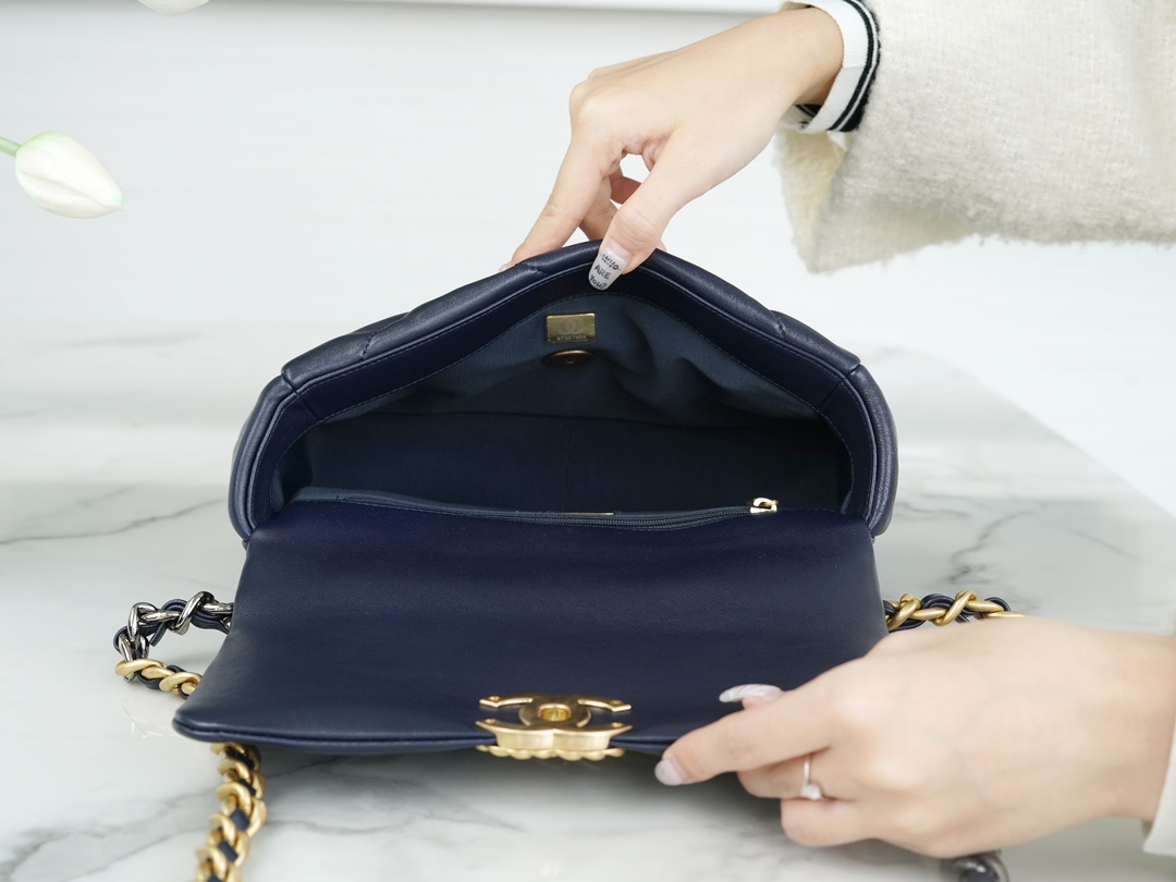 Chanel 19 Bag, Small, Navy Blue, Lambskin  