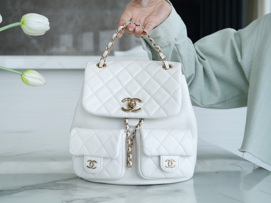 Chanel 23P Duma Backpack, Large, White Calfskin  