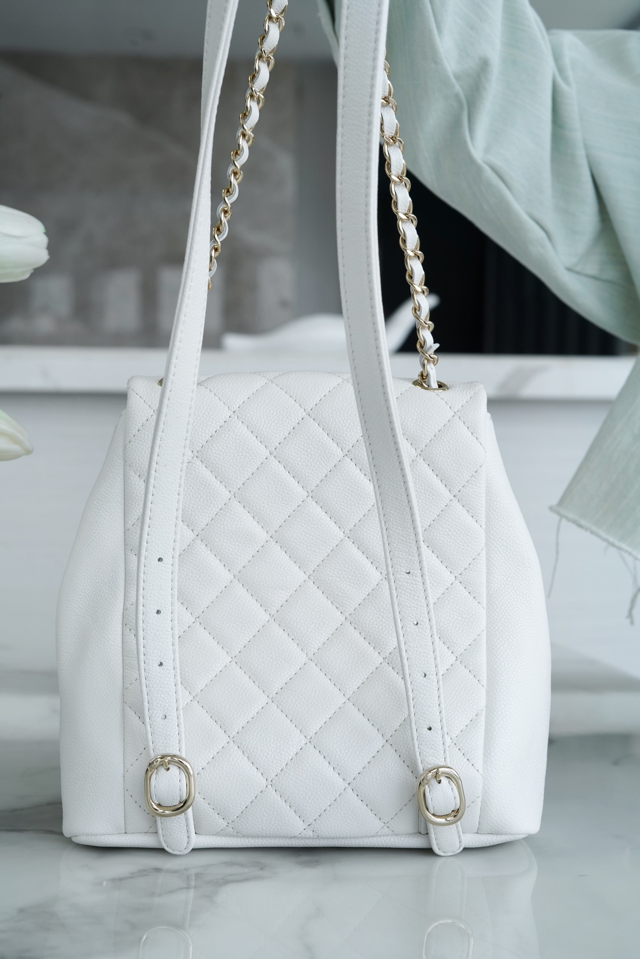 Chanel 23P Duma Backpack, Large, White Calfskin  