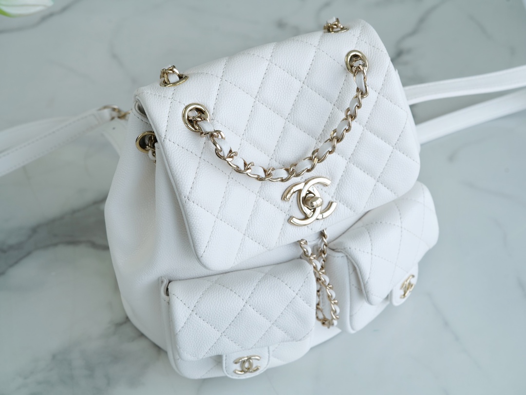 Chanel 23P Duma Backpack, Large, White Calfskin  