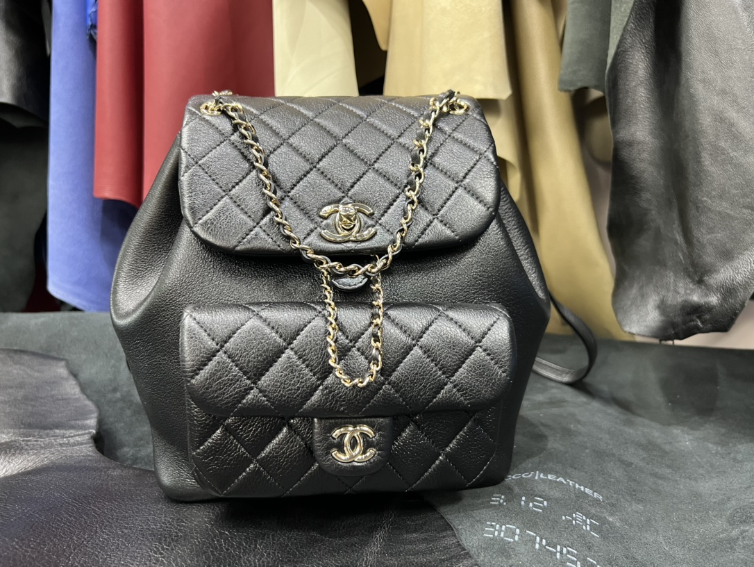 Chanel 23C Duma Backpack, Large, Black Calfskin  