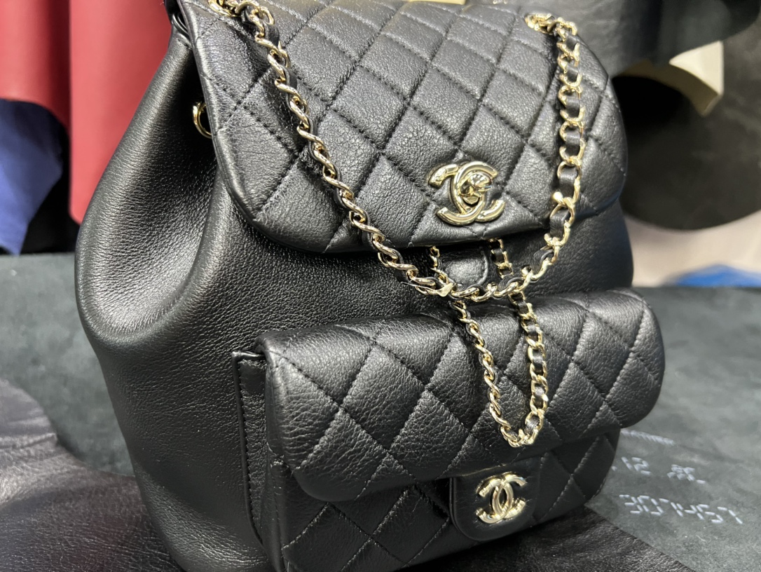 Chanel 23C Duma Backpack, Large, Black Calfskin  