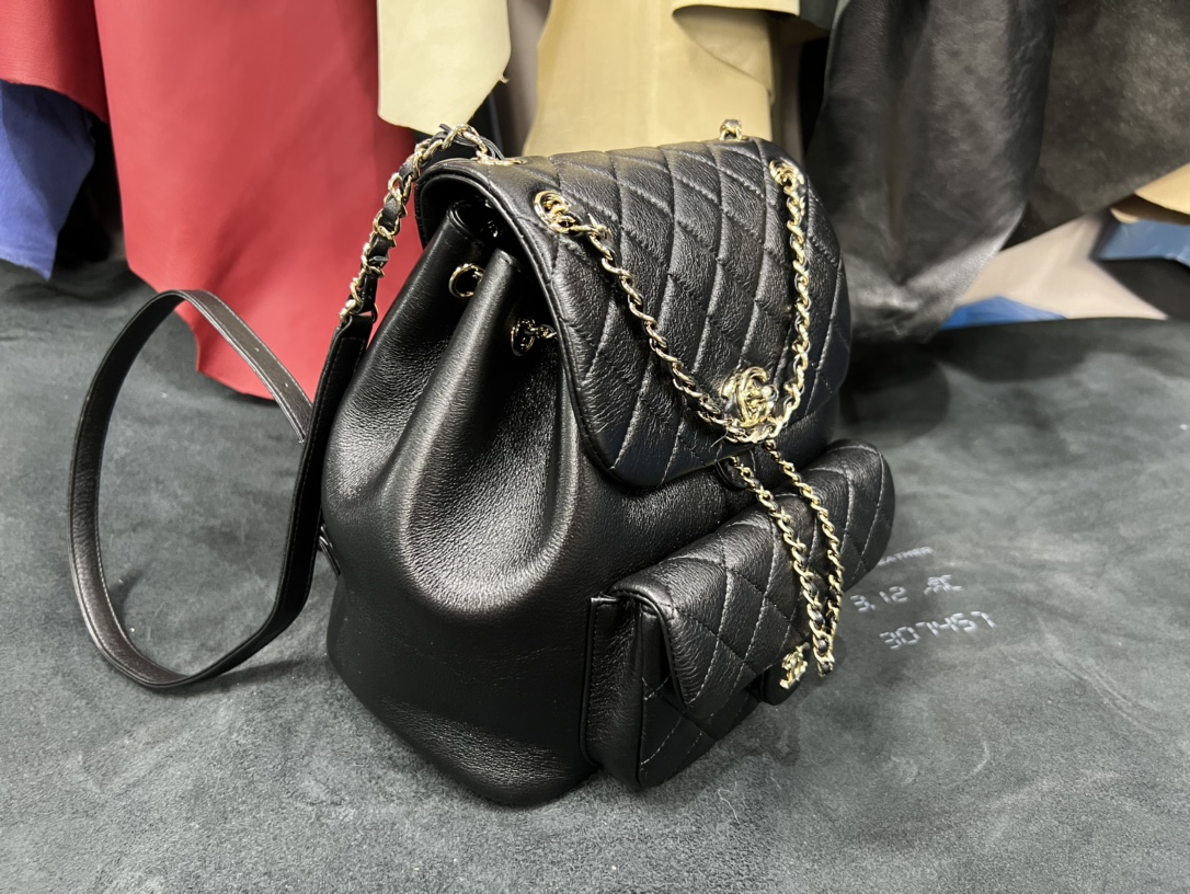 Chanel 23C Duma Backpack, Large, Black Calfskin  