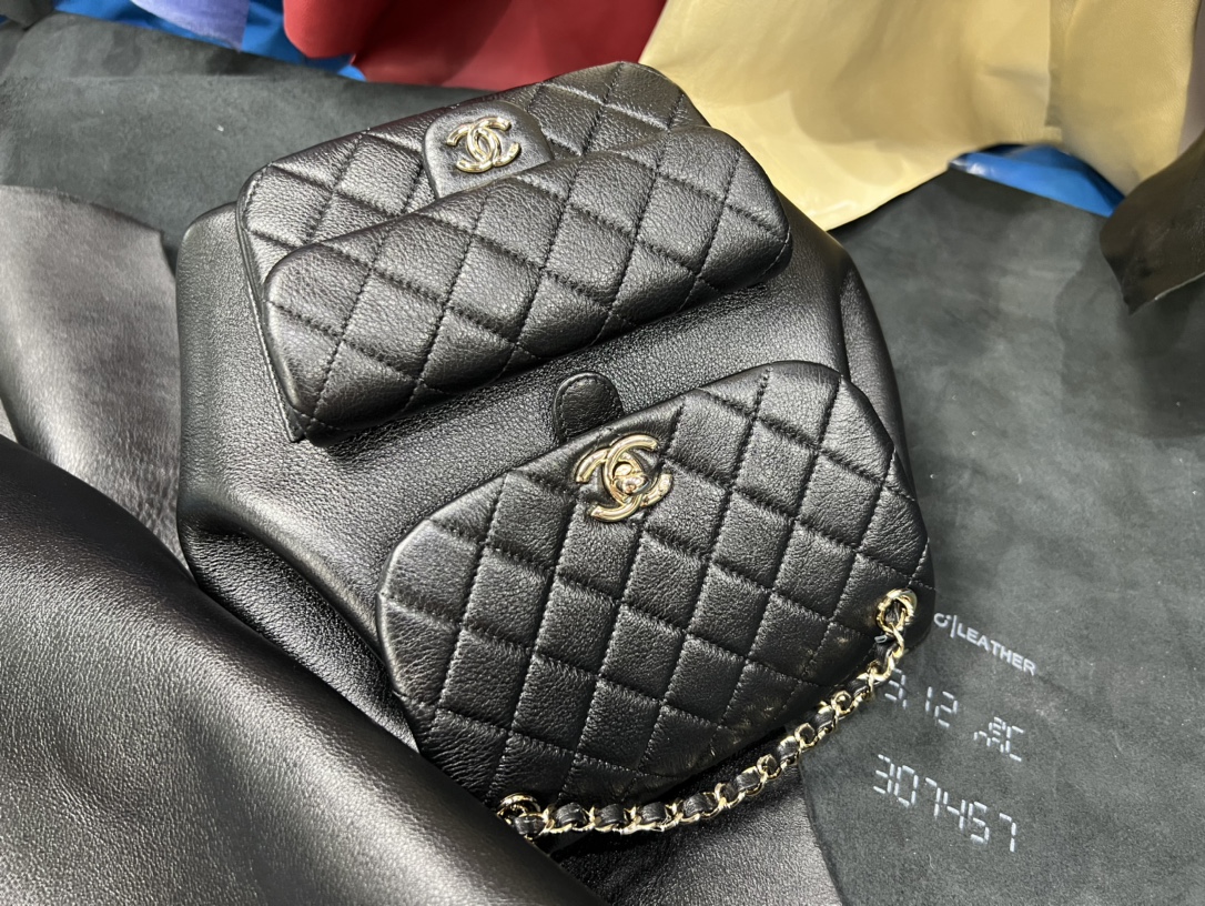 Chanel 23C Duma Backpack, Large, Black Calfskin  