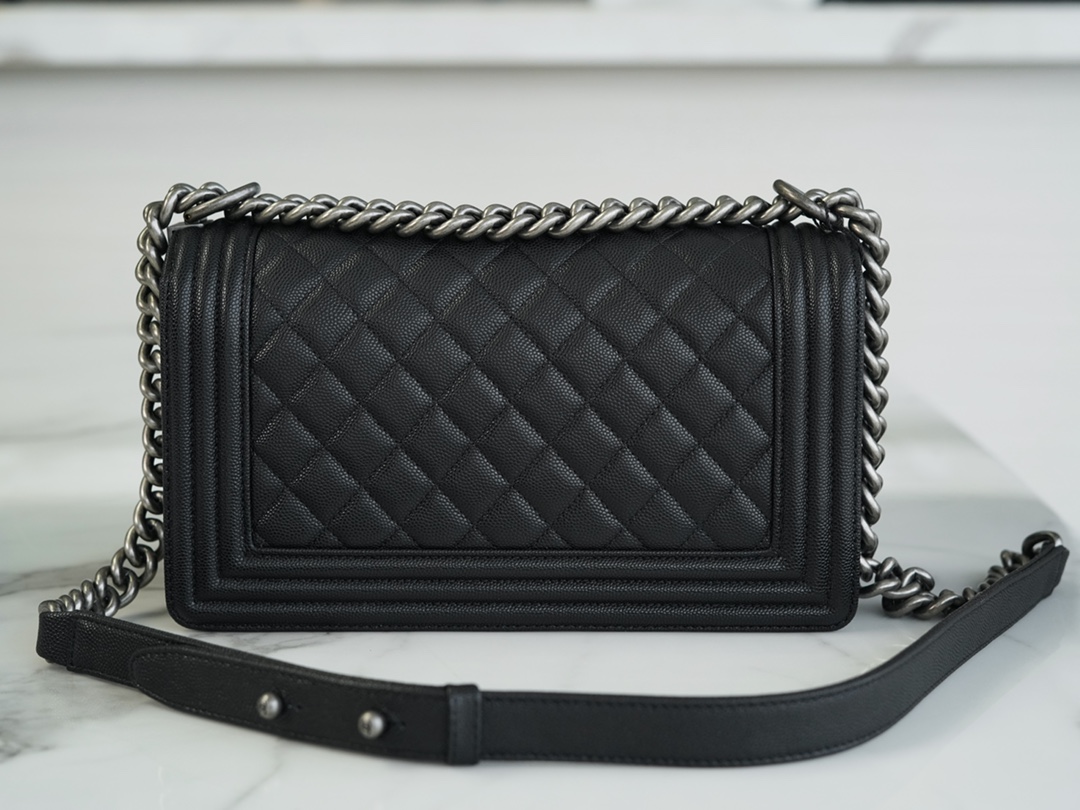 Chanel Leboy Small Ball Pattern, Black and Silver, Medium, Caviar Calfskin