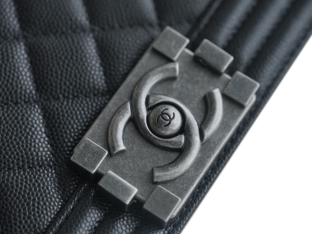 Chanel Leboy Small Ball Pattern, Black and Silver, Medium, Caviar Calfskin