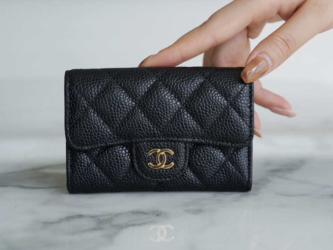 Chanel Classic Flap Classic Card Holder, Black and Gold, Calfskin  