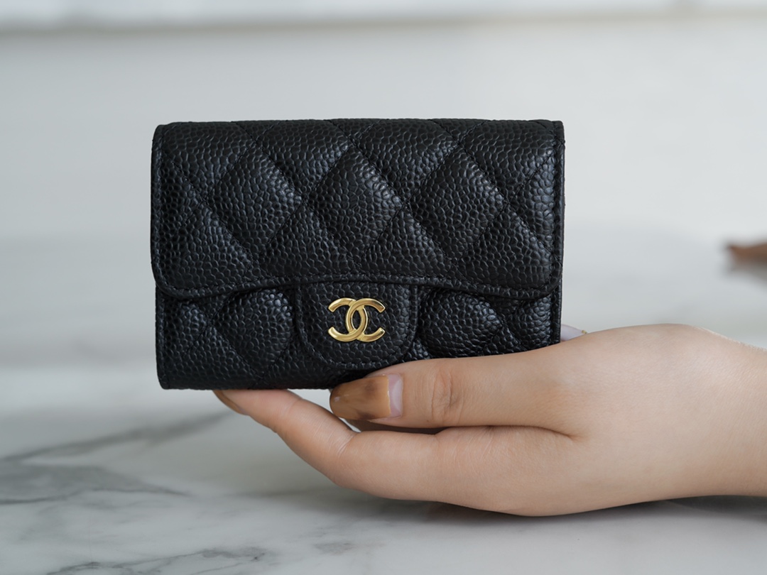 Chanel Classic Flap Classic Card Holder, Black and Gold, Calfskin  