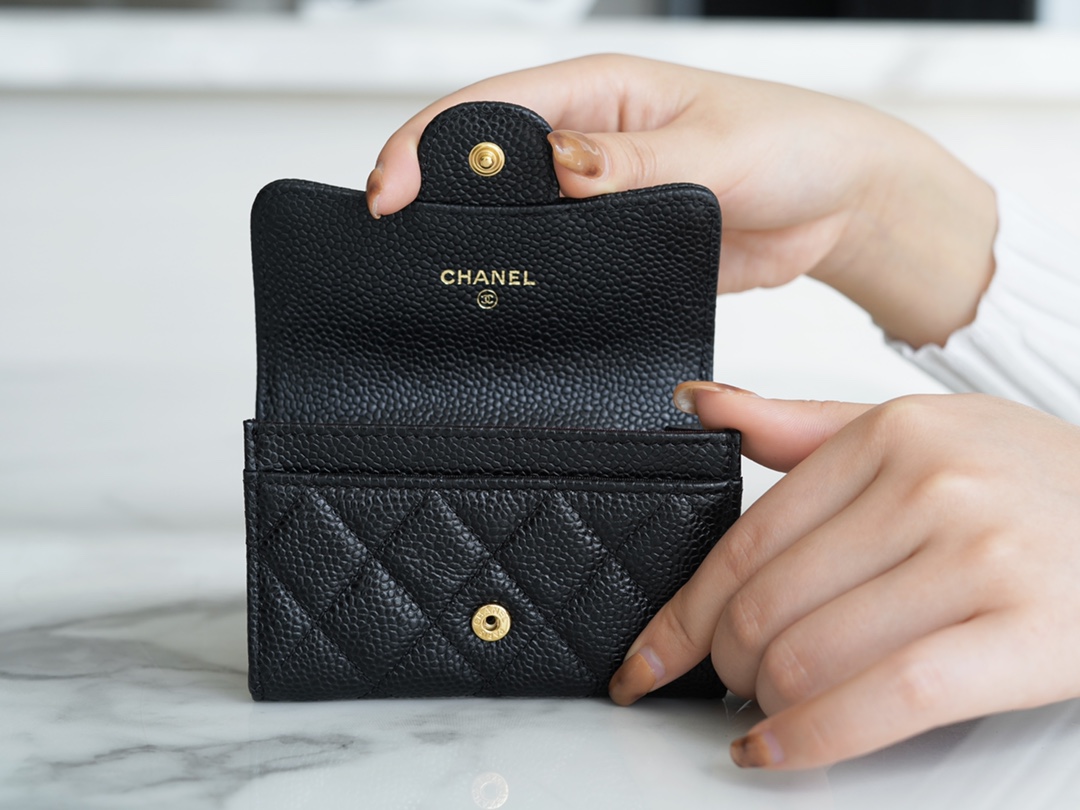 Chanel Classic Flap Classic Card Holder, Black and Gold, Calfskin  