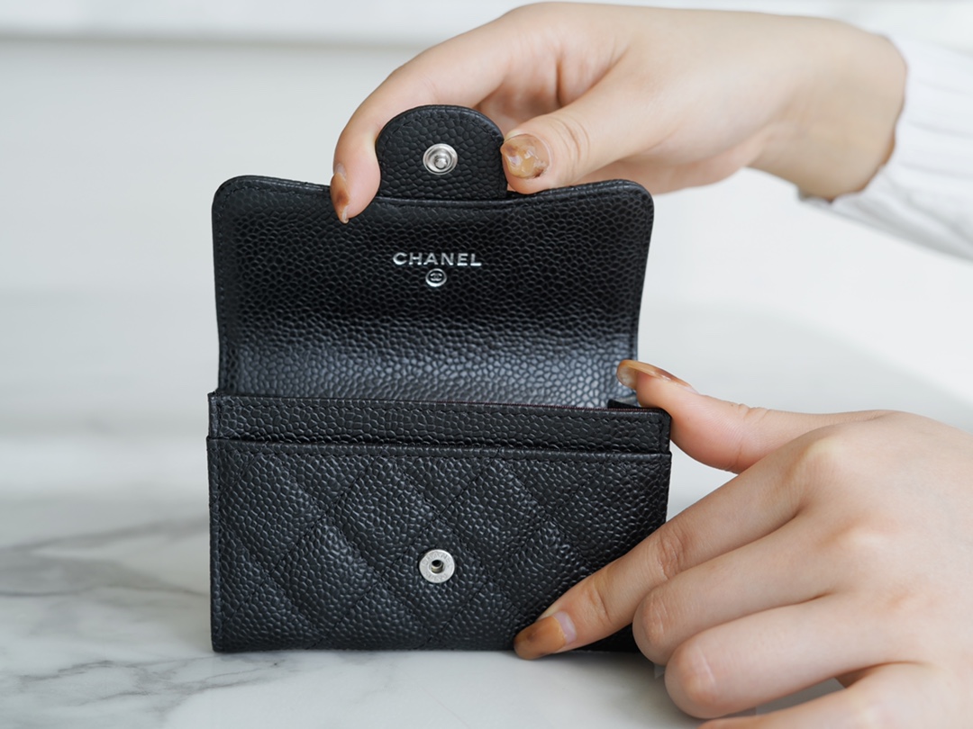 Chanel Classic Flap Classic Card Holder, Black and Silver, Calfskin  