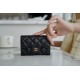 Classic Flap Classic Card Holder, Black and Gold, Caviar Textured Calfskin  