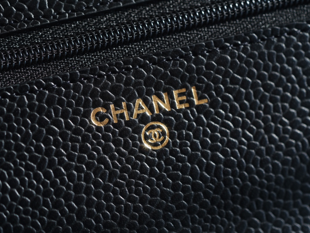 Chanel WOC Money Bag (Magnetic Closure), Black and Gold, Caviar Calfskin  