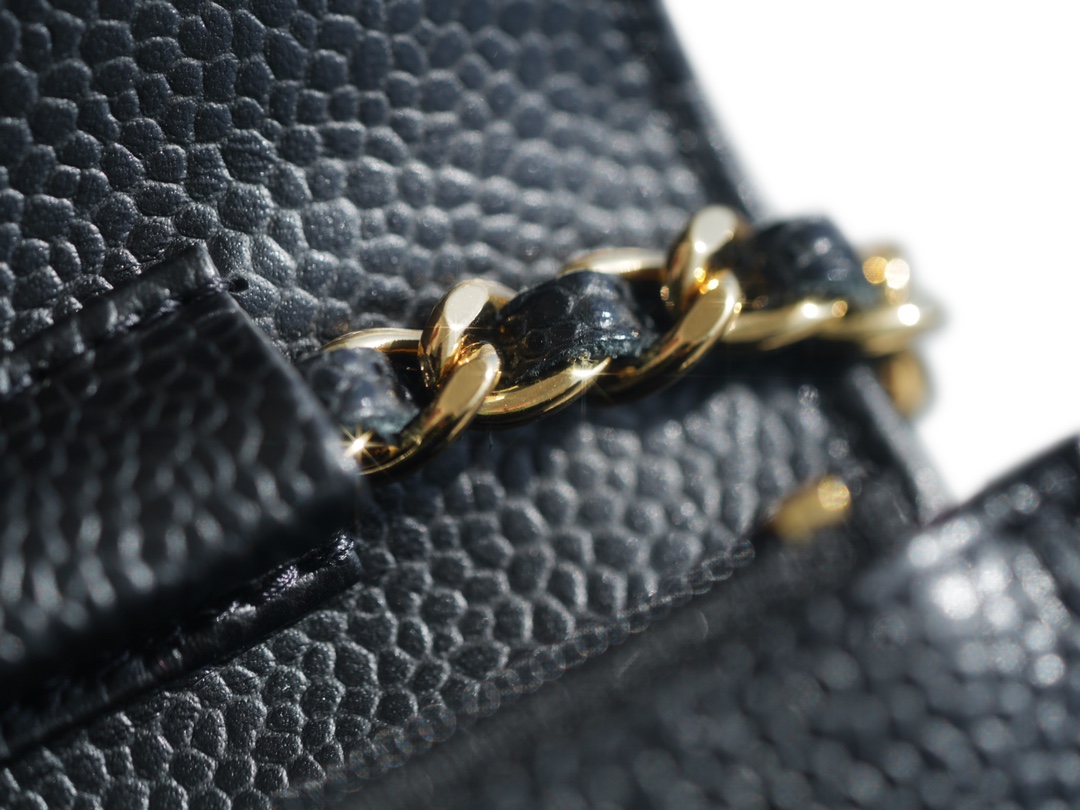 Chanel WOC Money Bag (Magnetic Closure), Black and Gold, Caviar Calfskin  