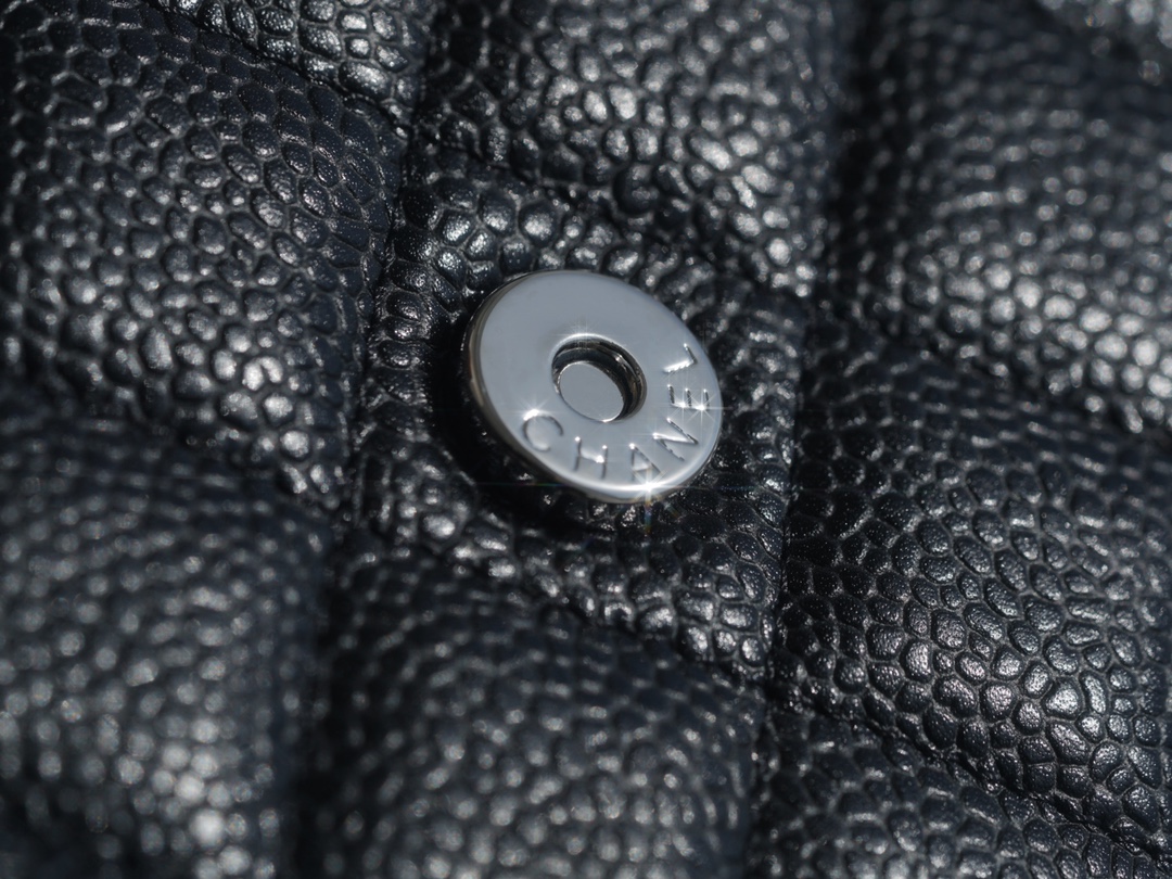 Chanel WOC Money Bag (Magnetic Closure), Black and Silver, Caviar Calfskin  