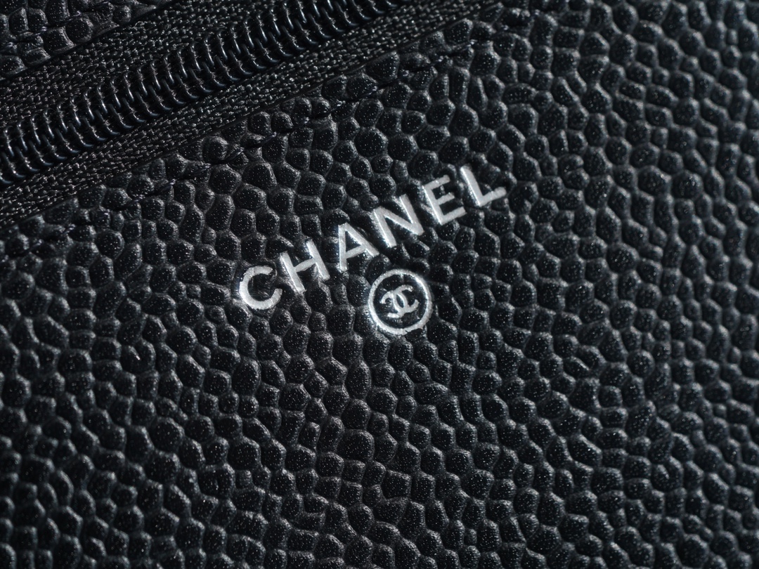 Chanel WOC Money Bag (Magnetic Closure), Black and Silver, Caviar Calfskin  