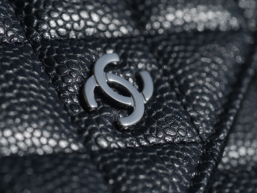 Chanel WOC Money Bag (Magnetic Closure), Black and Silver, Caviar Calfskin  