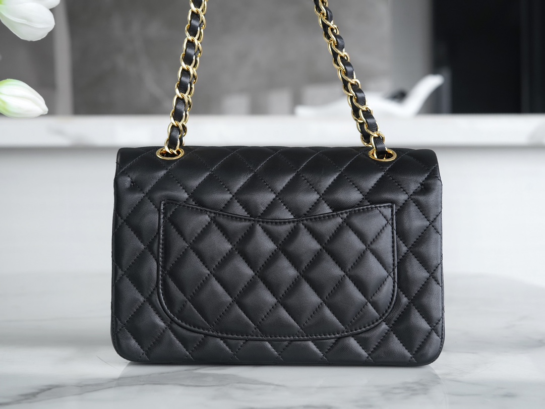 Classic Flap Bag, Black and Gold, Small, Lambskin  