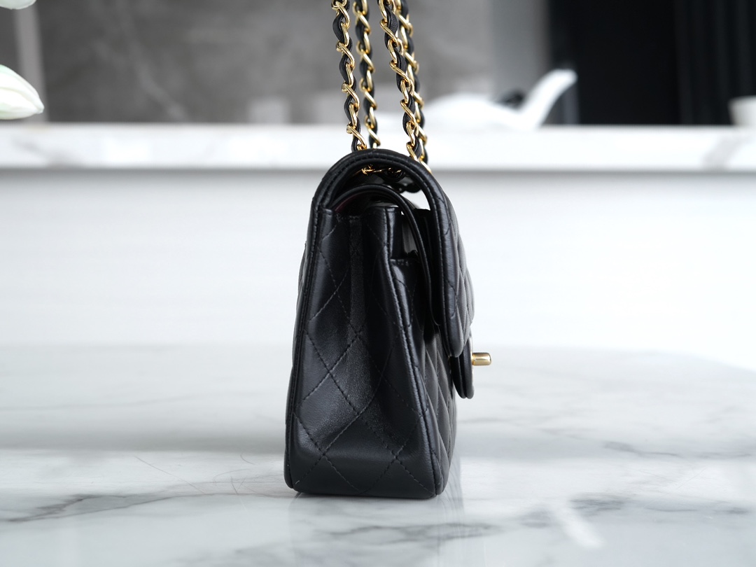 Classic Flap Bag, Black and Gold, Small, Lambskin  