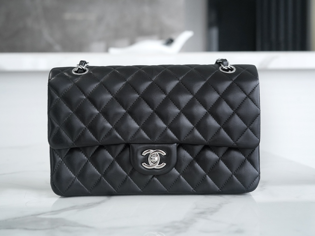 Classic Flap Bag, Black and Silver, Lambskin  