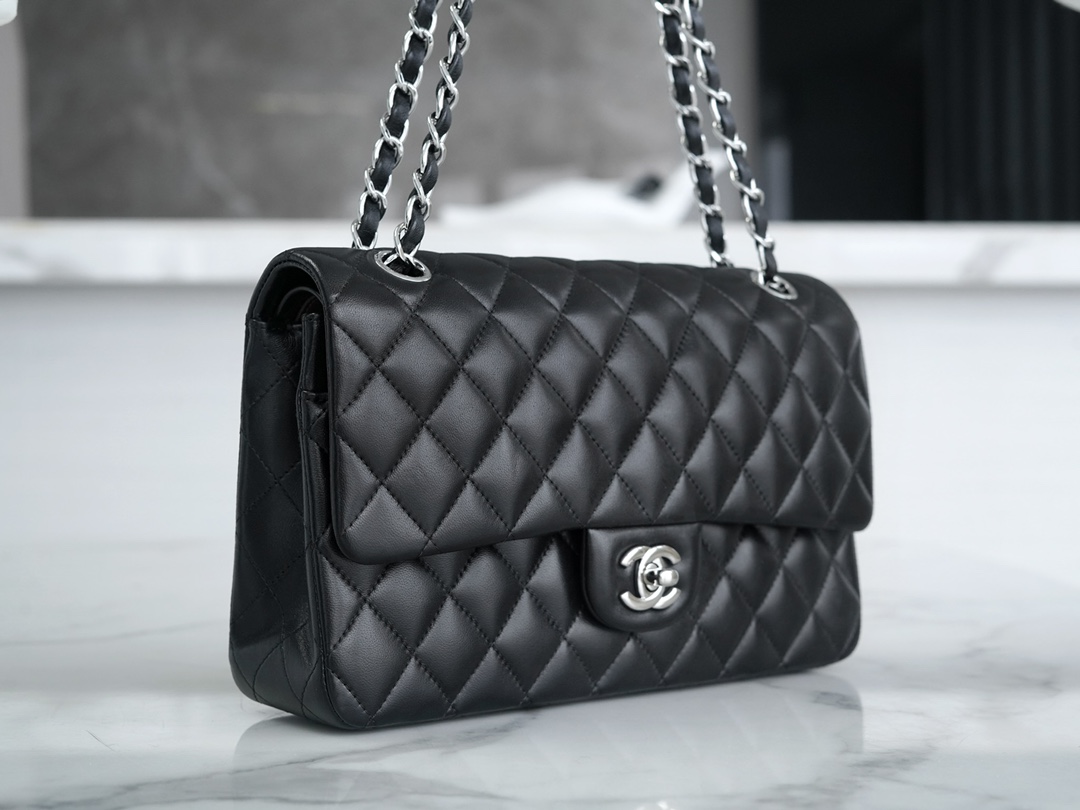 Classic Flap Bag, Black and Silver, Lambskin  