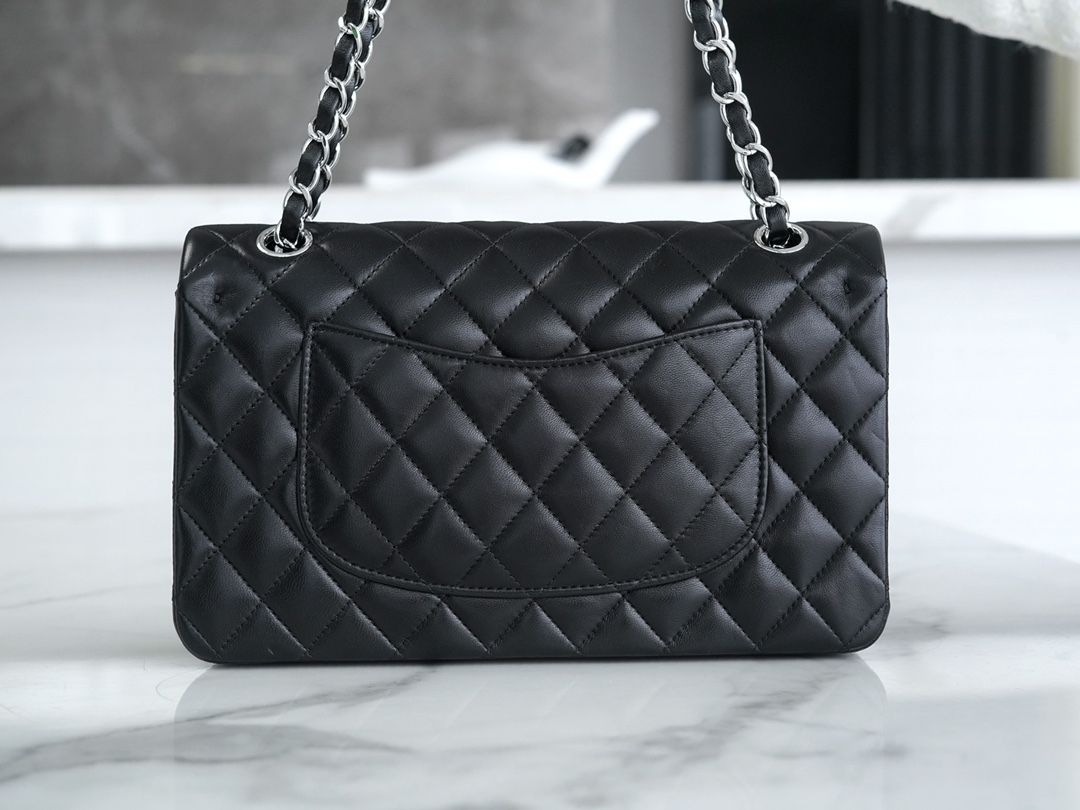 Classic Flap Bag, Black and Silver, Lambskin  